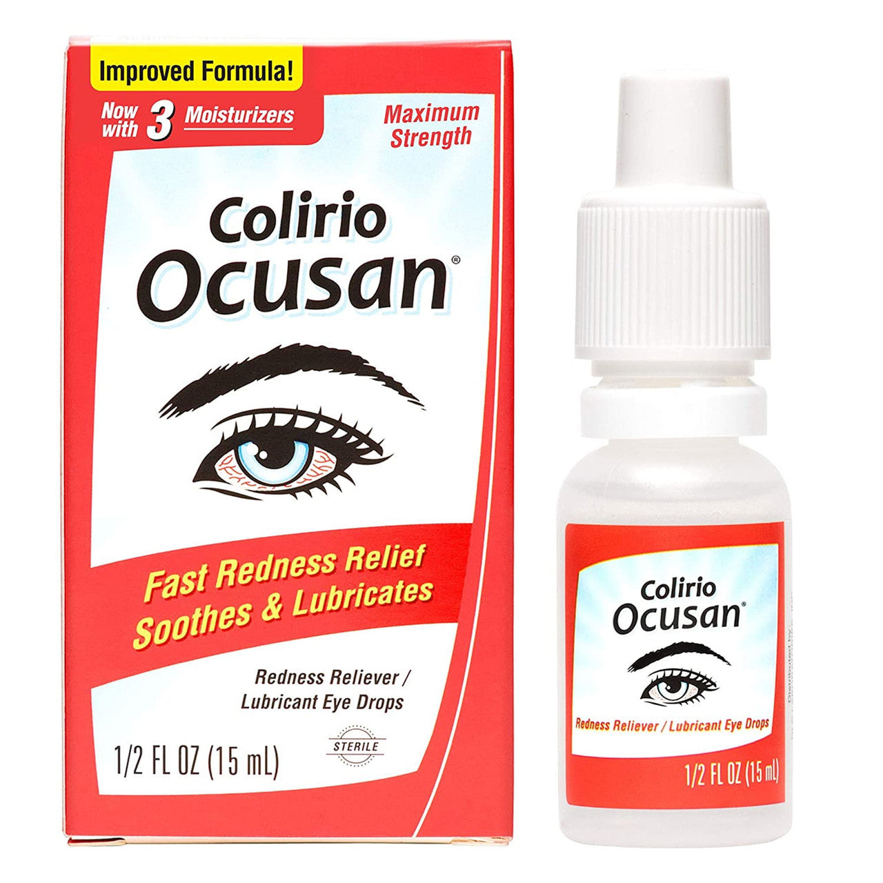 Colirio Ocusan Lubricating Redness Reliever Sterile Eye Drops, 15 ml